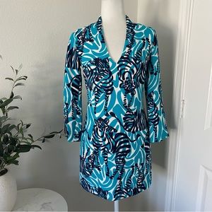 Lilly Pulitzer blue teal tunic long sleeve dress zebra 0